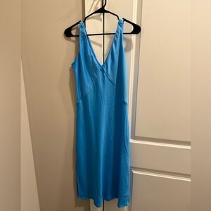 Blue silk target midi dress